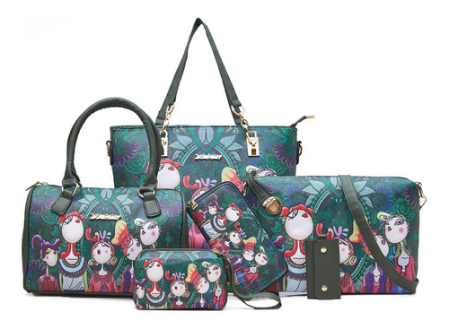 Imagen 1 de 9 de Set 6 Bolsas Floral Moda Elegante Mujer Estampado Versatil