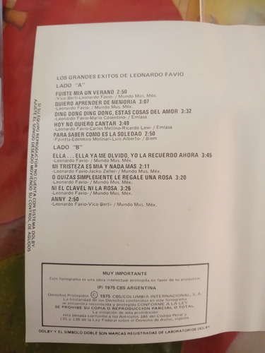 Leonardo Favio Los Grandes Exitos Casete (Usado)