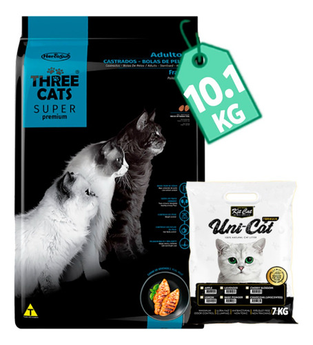 Alimento Three Cats Gatos Bola De Pelo Castrados 10,1 Kg