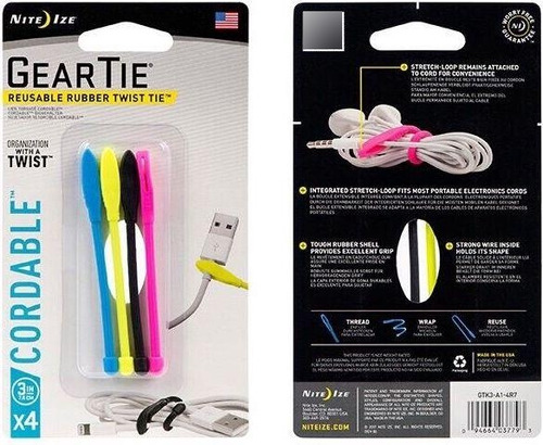 Pack 4 Amarras De Goma Para Cableable 7,6 Cm Surtido Niteize