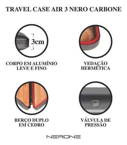 Porta Charuto Nerone Travel Case Air 3 Aluminio Grigio Perla