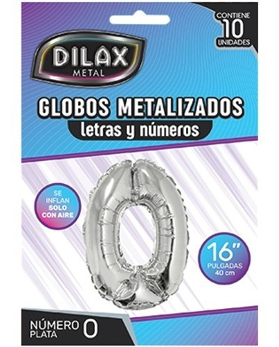 Pack 10 Globos Numero Metalizado 16´´plateado X 10 Un 