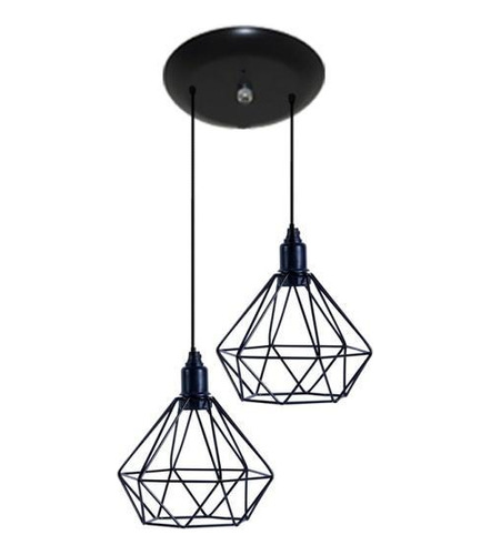 Luminária Teto Pendente Aramado Diamante Preto 02 Un