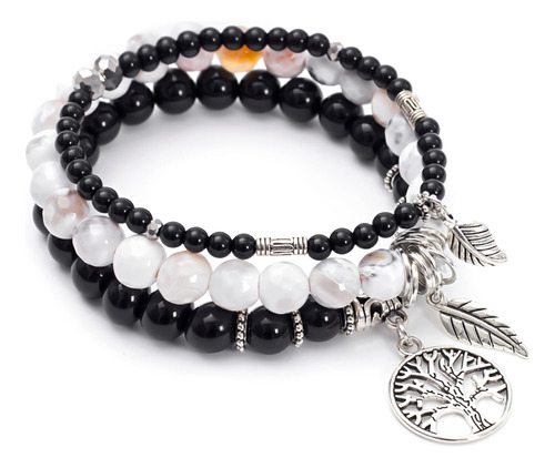 Pulseras De Piedra Curativa De Yoga Con Árbol De La Vida, Co