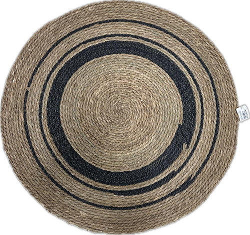 Alfombre Circular De Yute 80cm De Diametro Beige Con Negro