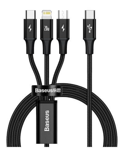 Cable 3 En 1 Carga Rapida Baseus Usb C Micro Lightning A Usb Color Negro