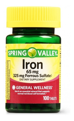 Iron 65 Mg Spring Valley 100 Tablets Vitamina (hierro) 