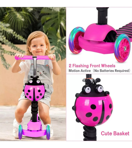 Scooter Monopatín 5 En 1 Ajustable Niño Chinita Luces Led