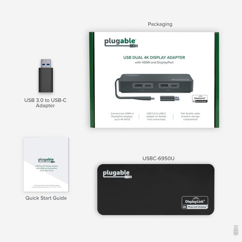 Plugable Adaptador De Monitor Dual Displayport Y Hdmi 4k (Usado)