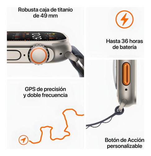 Apple Watch Ultra 2 GPS + Celular • Caja de titanio de 49 mm • Correa Ocean azul - Excelente (Reacondicionado)