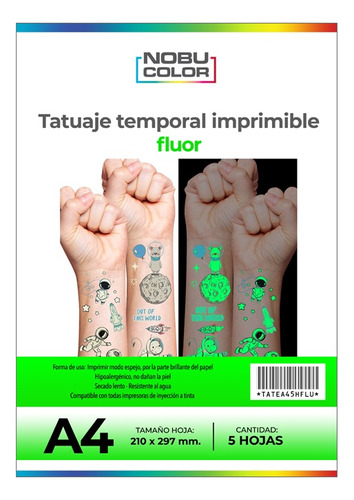 Tatuaje Temporal Efecto Fluor Imprimible A4 5 Hojas