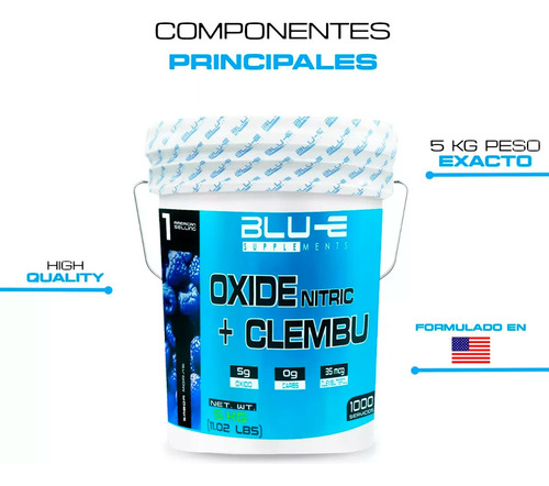 Óxido Nítrico + Clembuterol Blu-e 5 Kg Pre-entreno 1000 Serv Moras