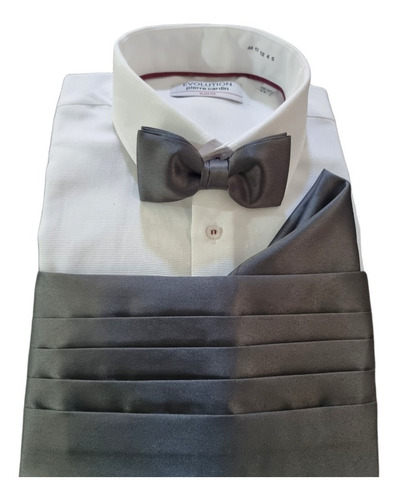 Fajilla Con Pañuelo Y Moño Adulto Ajustable Smoking 3 Piezas Gris Oxford