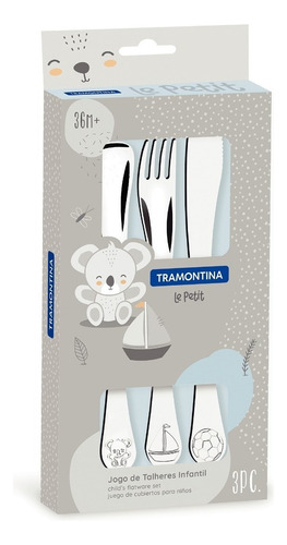 Cubertería infantil Le Petit Tramontina, tenedor, cuchara, cuchillo, color azul, 3 unidades