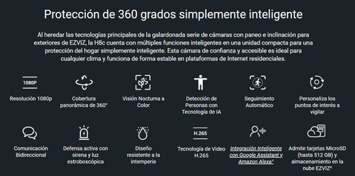 Imagen 2 de 10 de Camara Seguridad Wifi Ezviz H8c 2mp Color Sirena Audio 360
