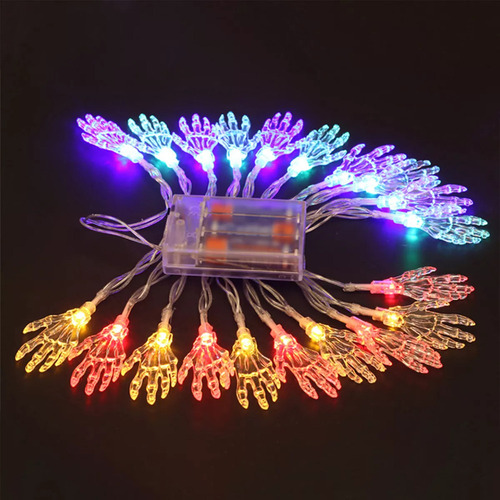 Luz Cadena Halloween 10ft 20leds Mano Esqueleto Transparente