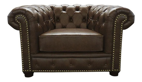 Poltrona Sala De Estar Chesterfield Couro Marrom - Gran Belo