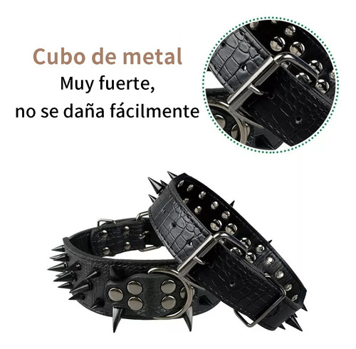 Collar Para Perro Con Picos De Metal Cuero Con Estilo Negro Huesos S