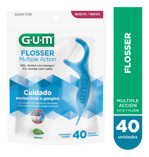 Gum Flossers Multiple Acción Hilo Dental Con Mango X 40 U