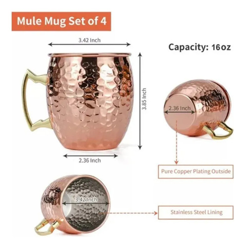 Ph . Set De 2 Tazas Moscow Mule De Cobre De 18 Onzas