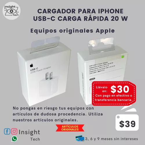 Cargador Apple 20 Watts USB “C” Carga Rápida Original