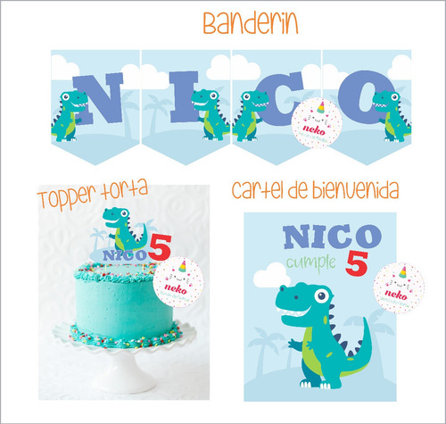 Kit Banderin + Cartel Feliz Cumple + Topper Torta Dinosaurio | MercadoLibre Kit Banderin + Cartel Feliz Cumple + Topper Torta Dinosaurio | MercadoLibre