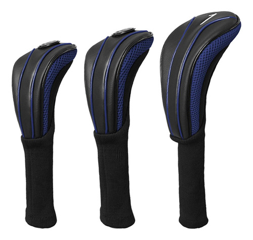 Juego De 3 Fundas Para Cabezas De Golf De Negro Azul Oscuro