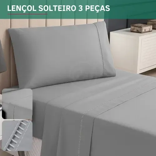 Kit Jogo De Lençol Solteiro 3 Peças Ponto Palito C/ Fronha Percal...