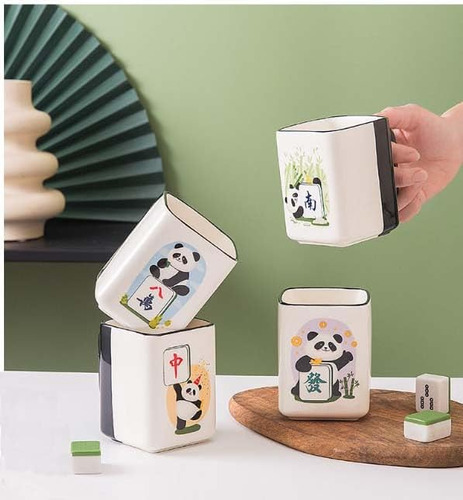 Taza Bonita De Panda Estilo Mahjong Soongo, Taza De Cerámica