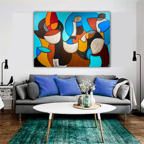 Quadro Pintado A Mão Abstrato Tela Azul