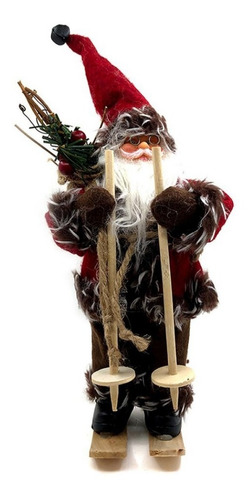 Papá Noel Premium Con Ski 23 Cm De Alto Navidad Decoración 