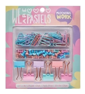 Pastel Office Set Mooving At Work . Clips + Pins + Manitos