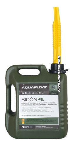 Bidón Chato Plástico Combustible 4 L C/ Pico Aquafloat + Cuo