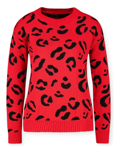 Sweater Cuello Redondo Animal Print Lana  Varios Colores Pre