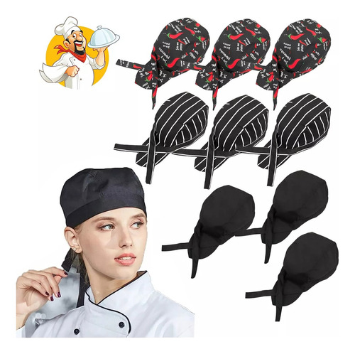 Gorros Cofia Para Chef, Cocinera, Mesero Algodón 9 Pack