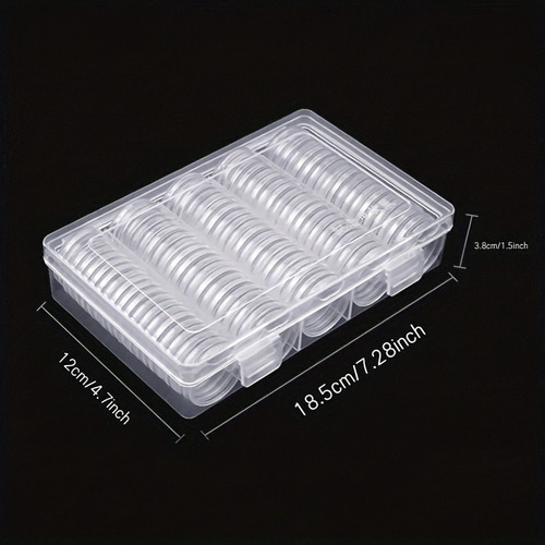 100 Capsulas 30mm Moneda Almacenaje Limpio Caja Plástica