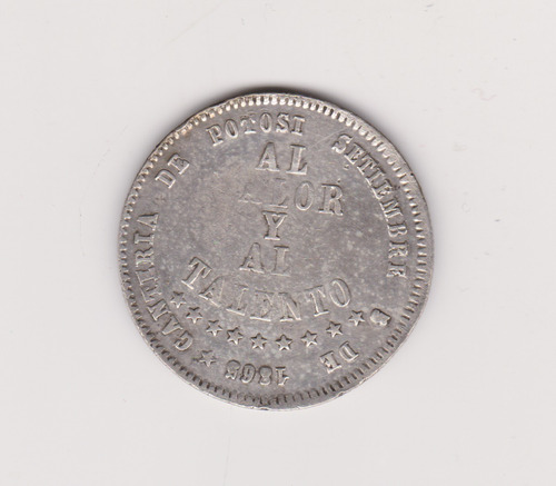 Moneda Bolivia 1/2 Melgarejo Año 1865 Plata Muy Bueno ++