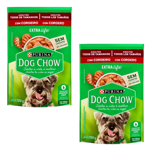 Kit 2 Dog Chow Sachê Para Cães Adultos Sabor Cordeiro 100 G