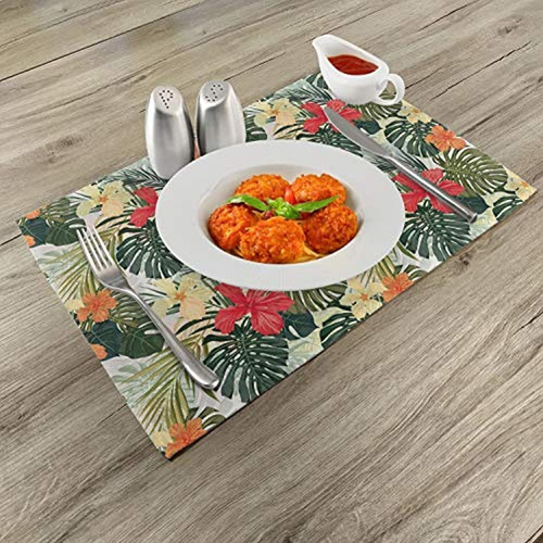 Lunarable Leaf Place Mats Set De 4 Hawaiian Summer Tropical