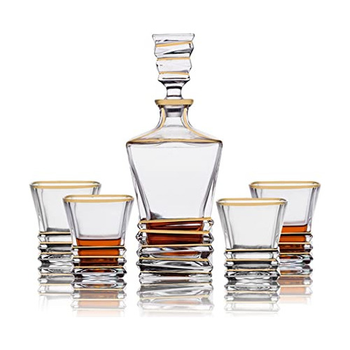 Set Decantador Whiskey Con 4 Vasos, Cristal Vintage