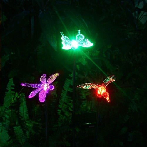 Imagen 4 de 9 de Estaca Solar X3 Lampara Jardín Led Colibri Libelula Mariposa
