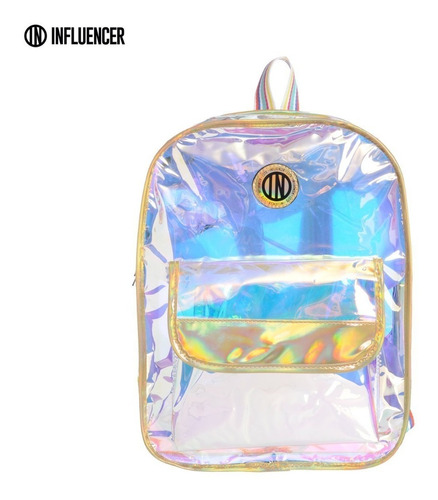 Mochila Influencer Transparente Tornasolada Escolar Moda 