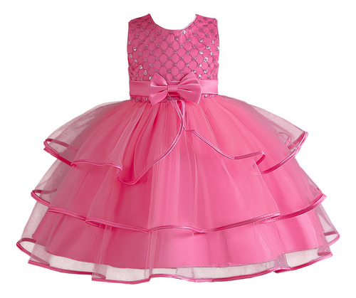 Vestido De Princesa De Malla Con Cinturón De Lazo Para Niñas