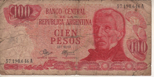 Bottero 2386 - Billete De 100 Pesos Ley Año 1972 - R