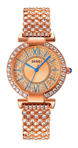 Reloj Mujer Skmei 1956 Minimalista Elegante Clasico Color De La Malla Dorado/rosa