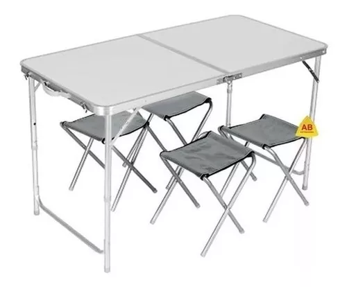 Mesa de camping plegable con 4 sillas 120x60x70 cm gris Redcliffs