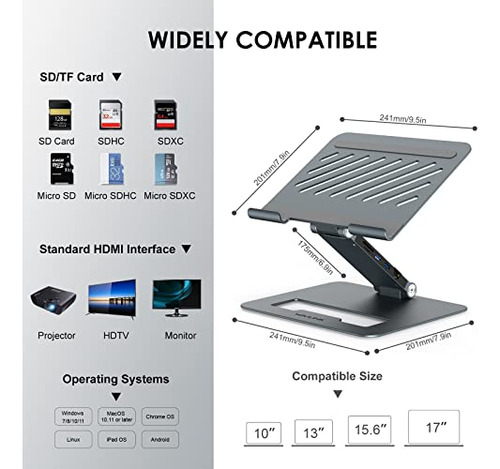 Soporte Portátil Ajustable Wavlink Con Usb C Dock