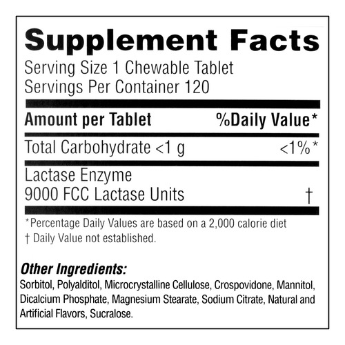 Equate Enzima Masticable De Lactasa Dairy Relief 120 Tableta
