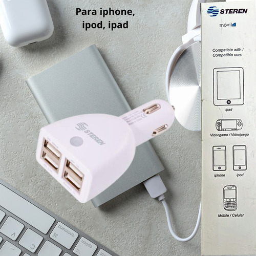 Cargador De Auto Steren Con 4 Usb Tablet iPad Eli 864