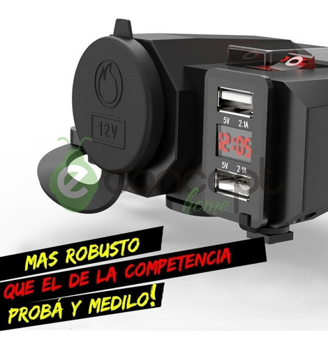 Imagen 5 de 10 de Cargador Usb Doble Con Toma 12 Volt Y Voltimetro Para Moto